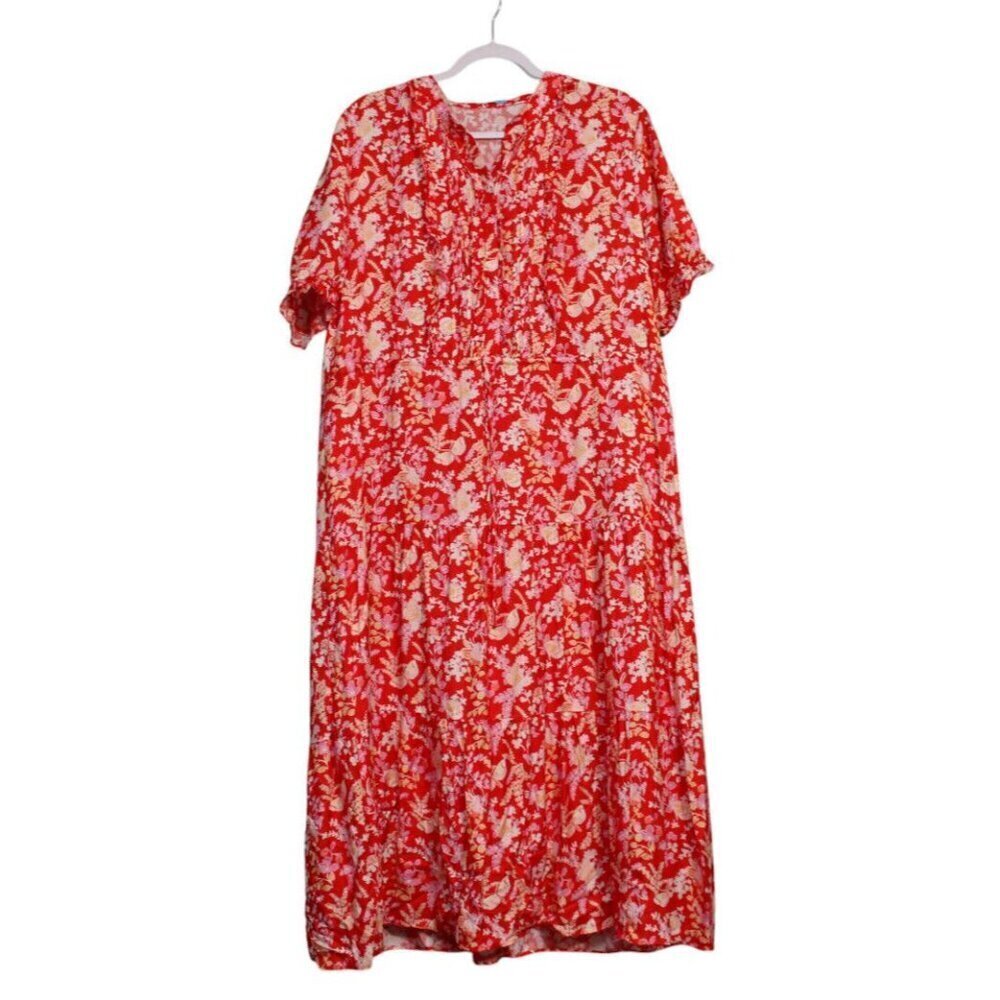 J McLaughlin Harriet Midi Dress XL Silk Butterfly Floral Colorful Preppy Retro